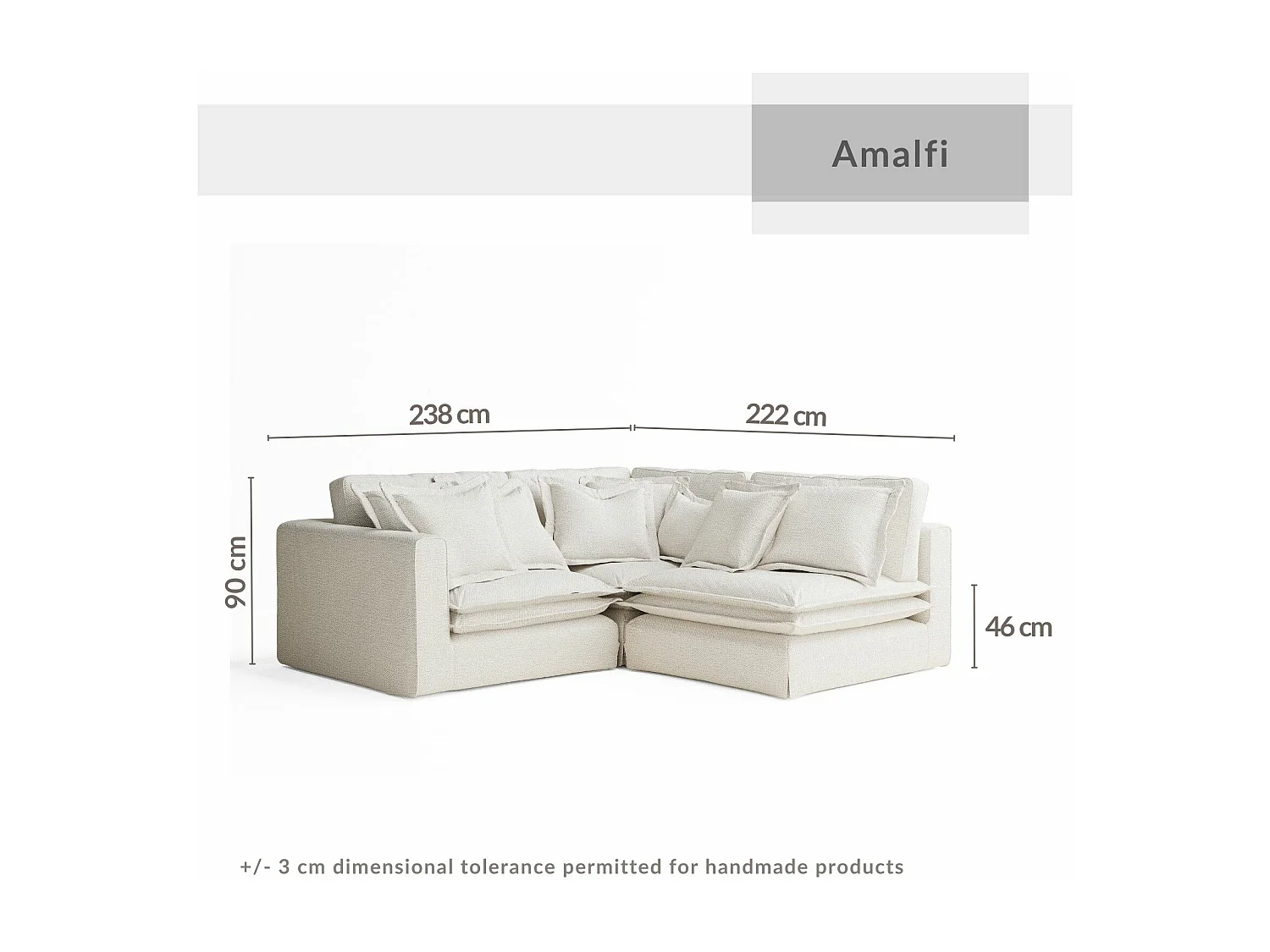 Canapé d'angle en tissu chenille Amalfi - 5 places - creme