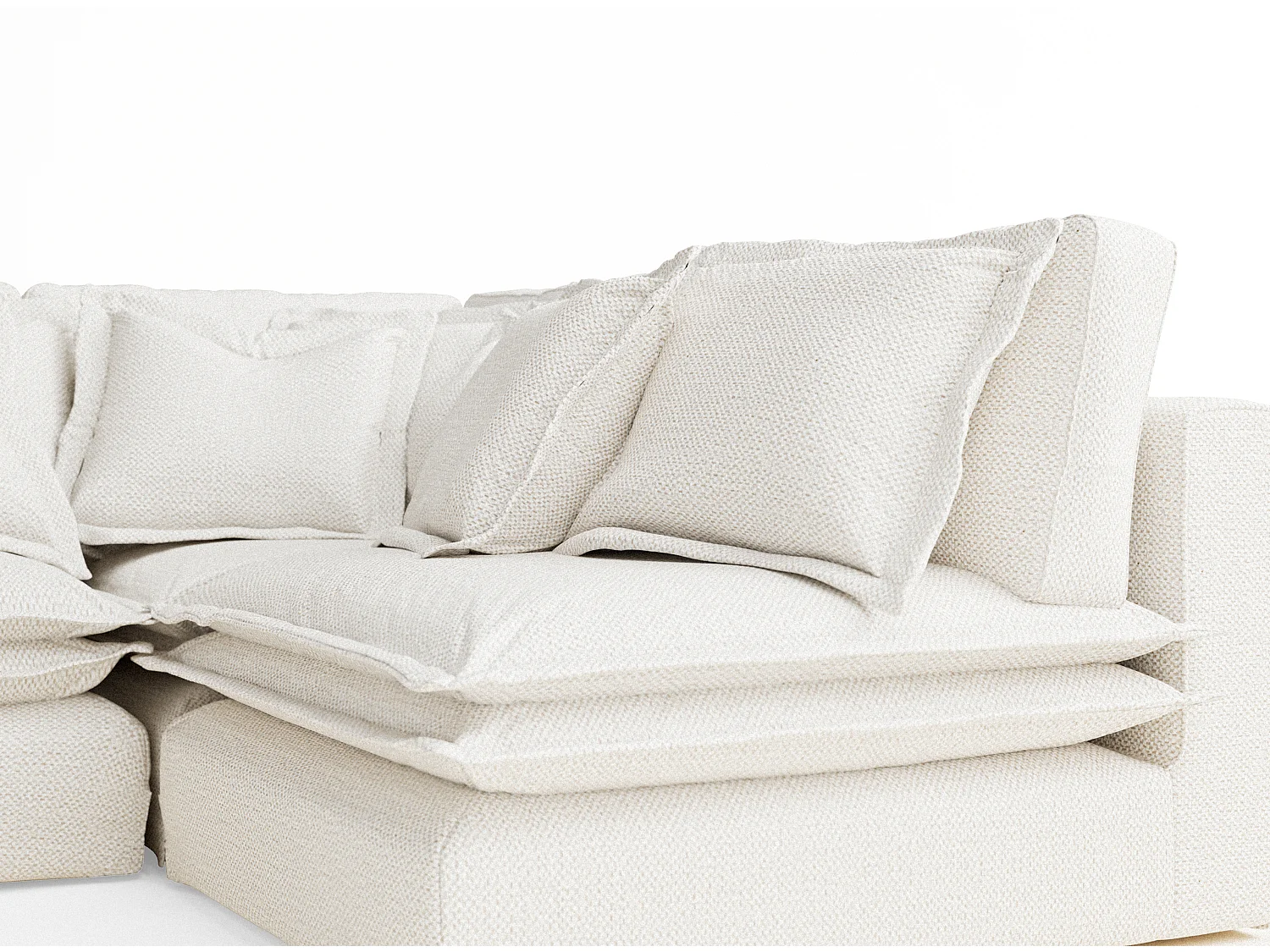 Hoekbank van chenillestof Amalfi - 5 plaatsen - creme