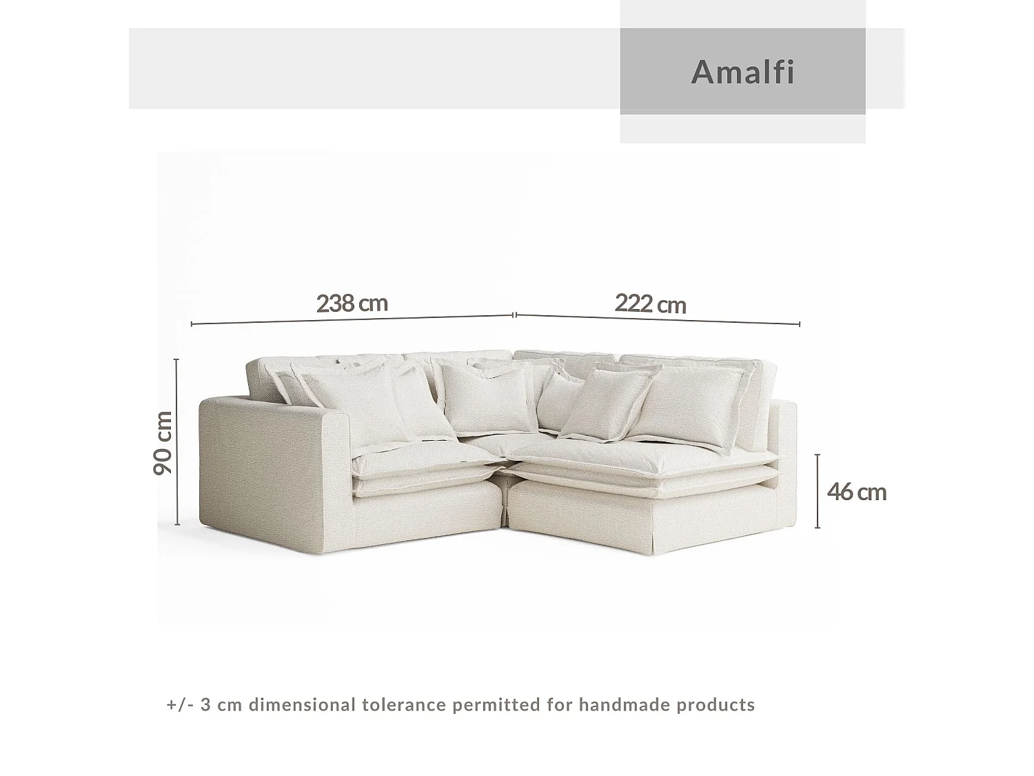 Hoekbank van chenillestof Amalfi - 5 plaatsen - creme