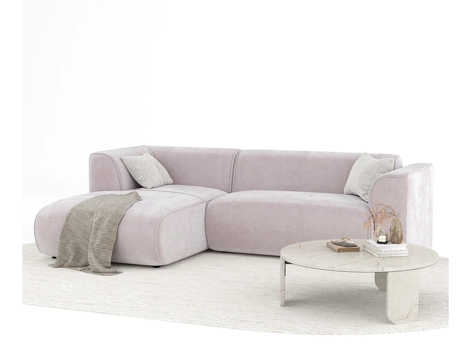 Canapé d'angle en tissu velours Melani - 4 places - lilas