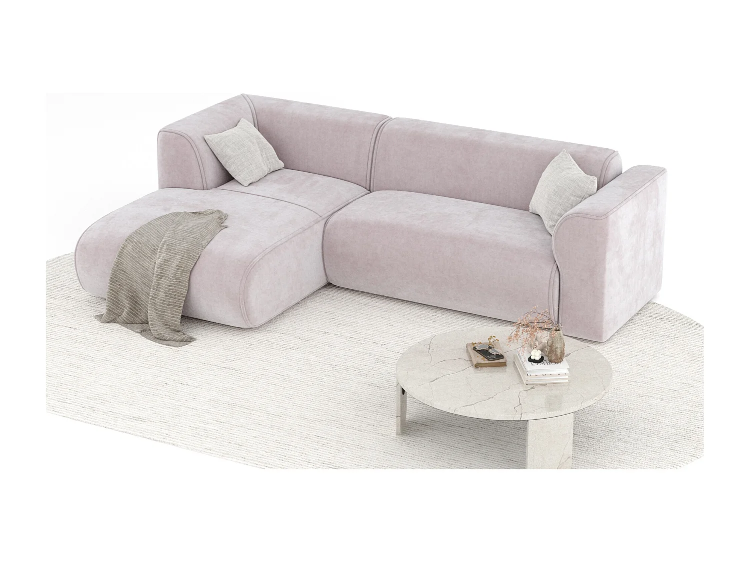 Canapé d'angle en tissu velours Melani - 4 places - lilas