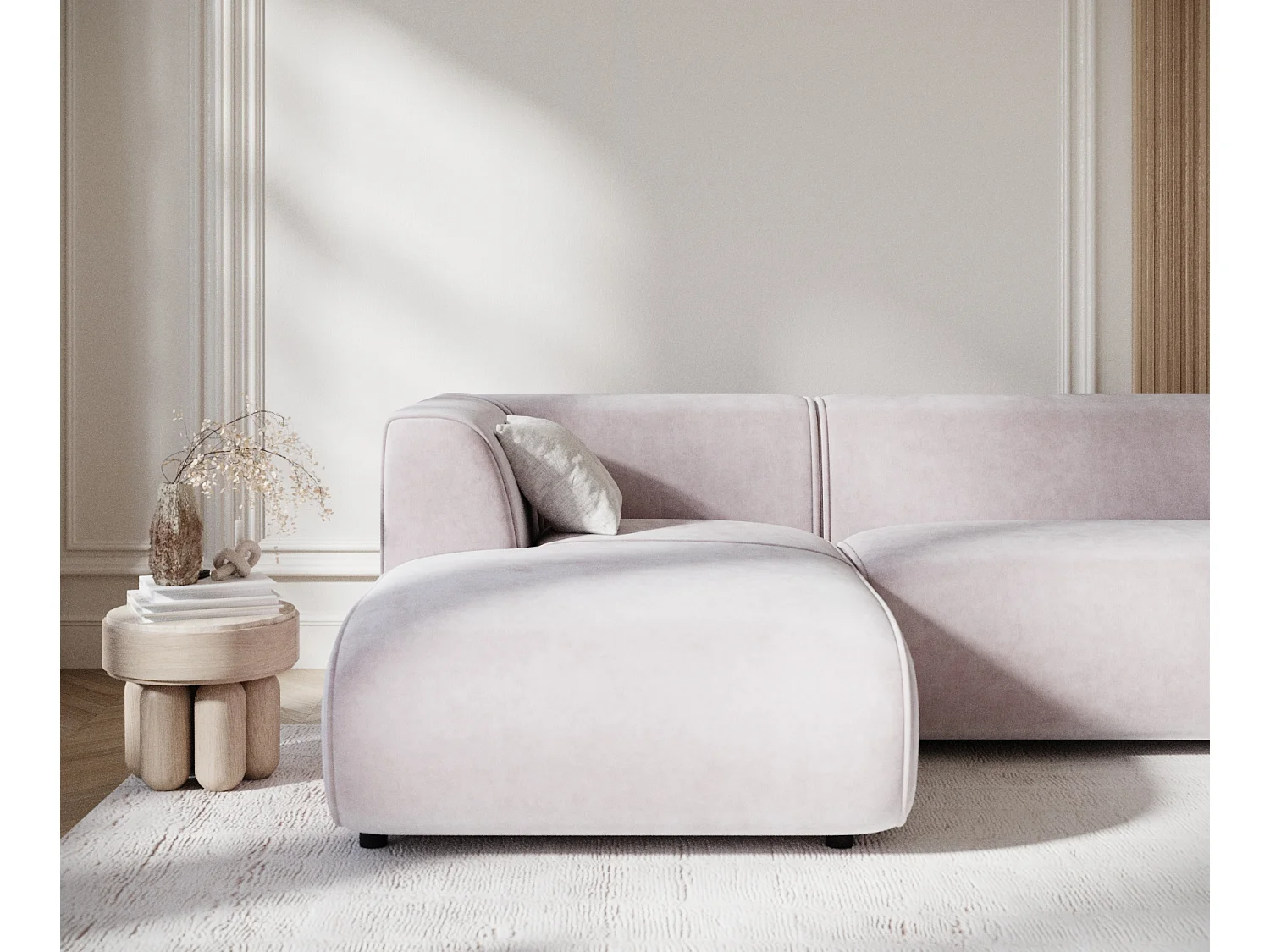 Canapé d'angle en tissu velours Melani - 4 places - lilas