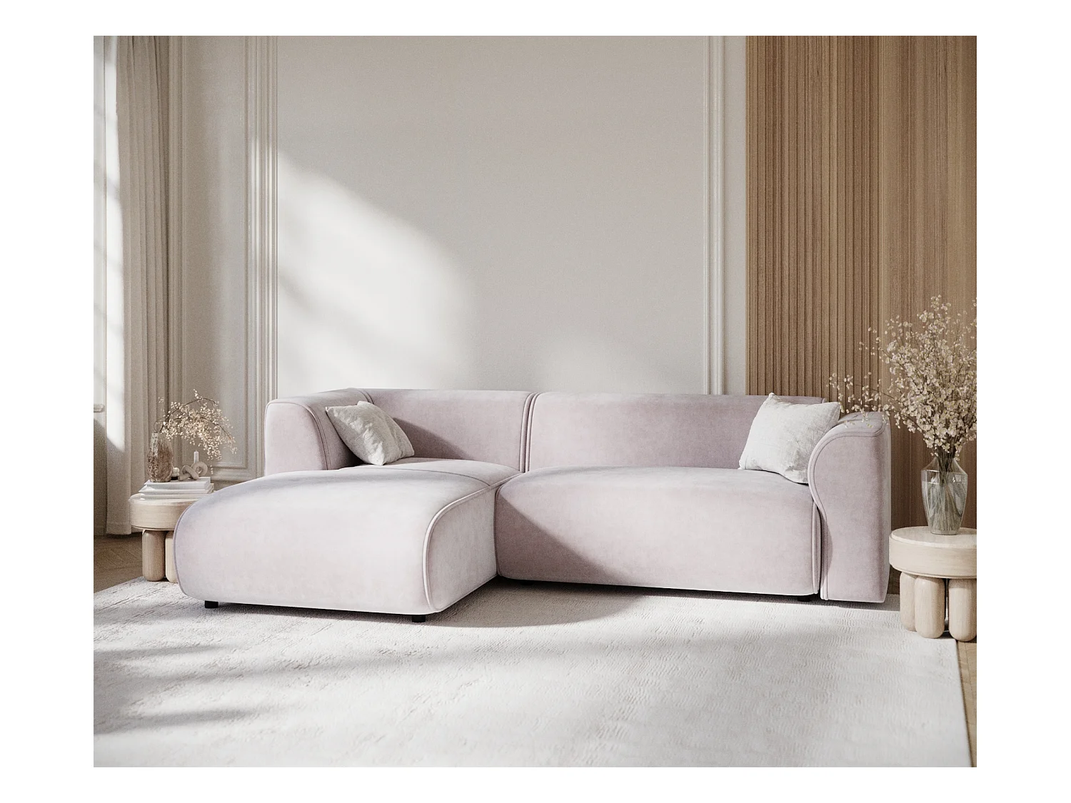 Canapé d'angle en tissu velours Melani - 4 places - lilas