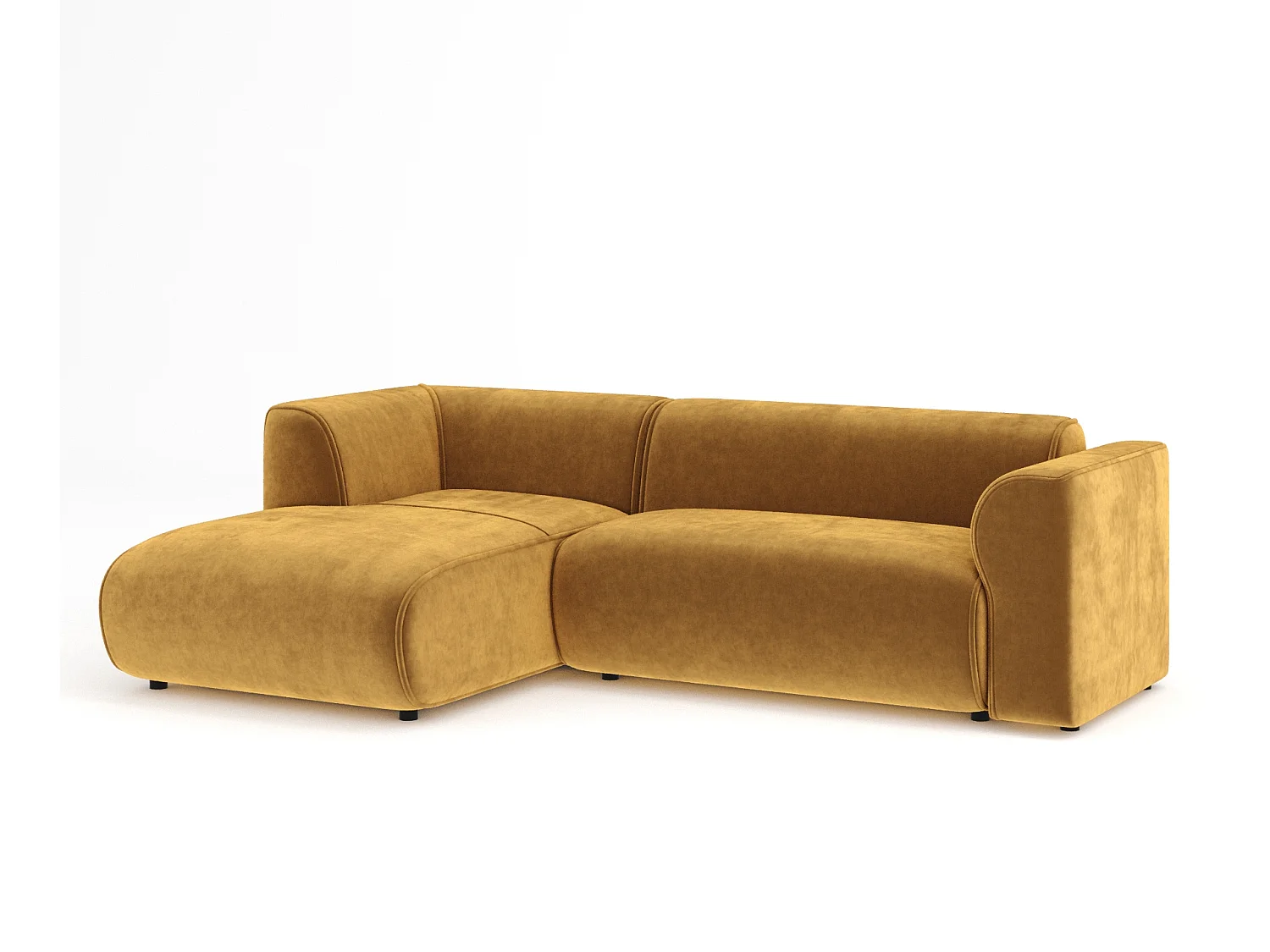 Canapé d'angle en tissu velours Melani - 4 places - jaune moutarde