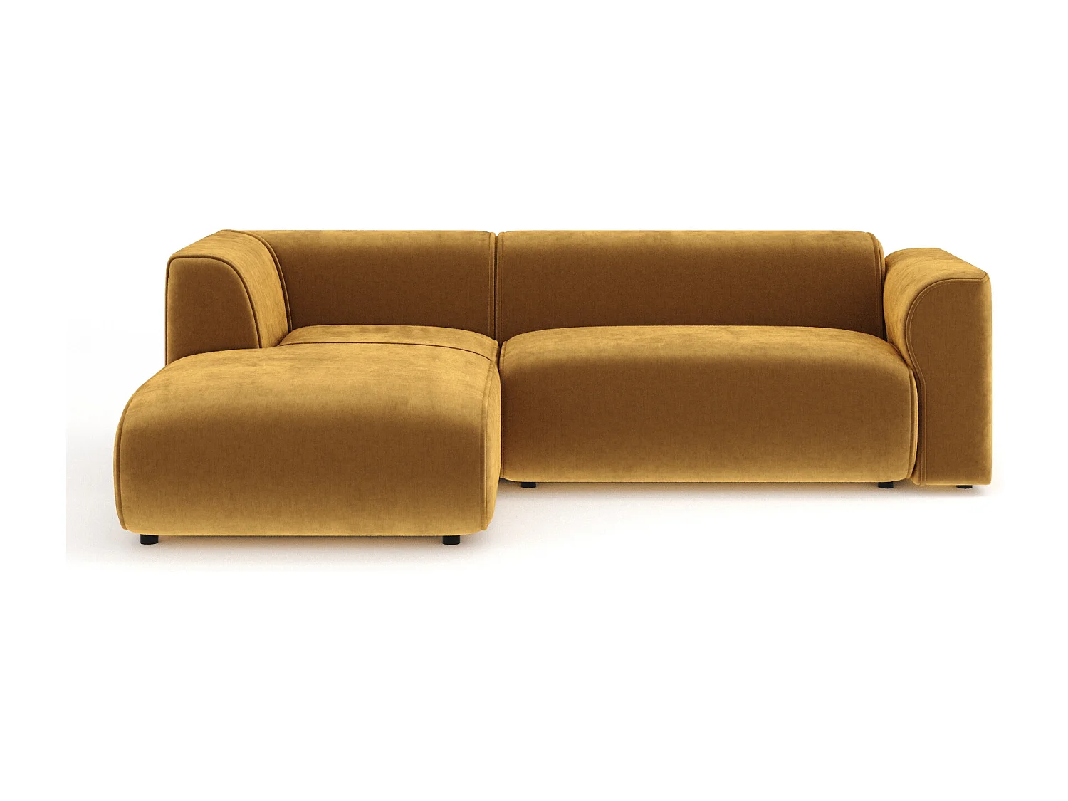 Canapé d'angle en tissu velours Melani - 4 places - jaune moutarde