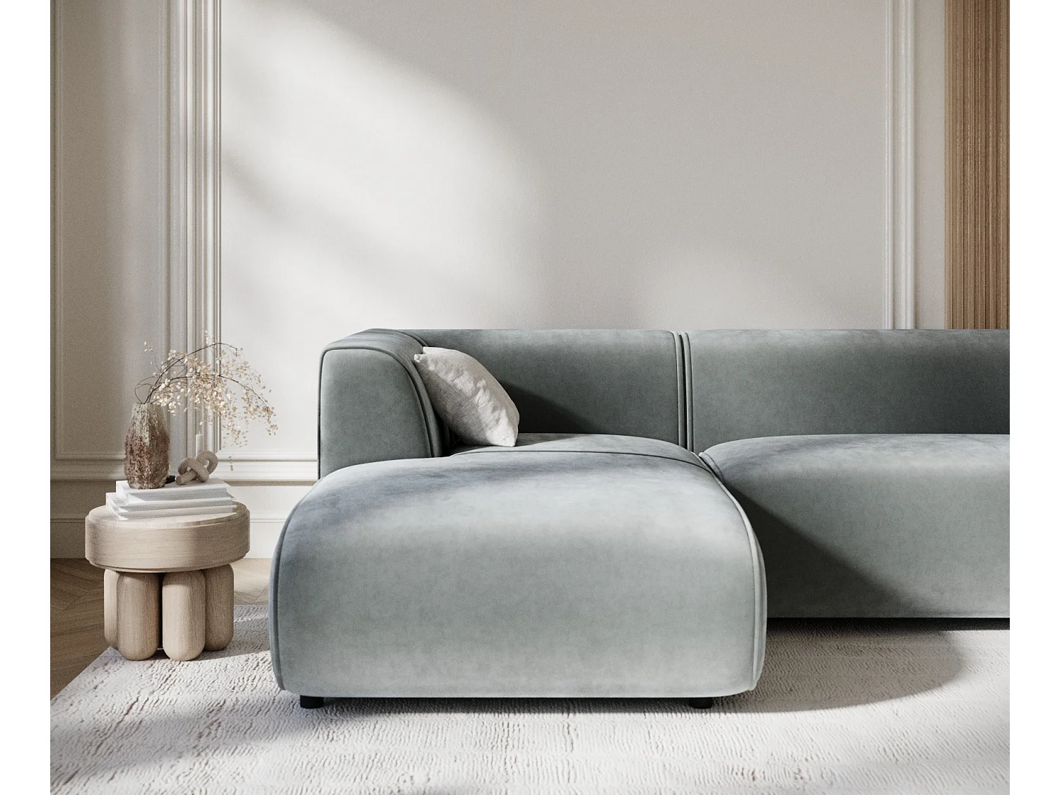 Canapé d'angle en tissu velours Melani - 4 places - gris