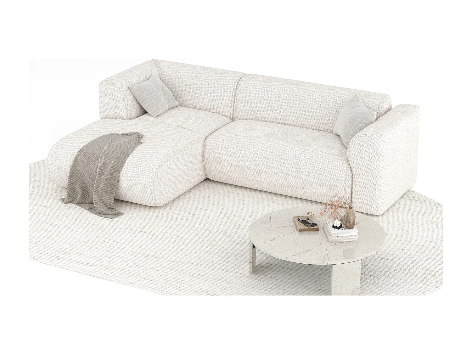 Canapé d'angle en tissu chenille Melani - 4 places - creme