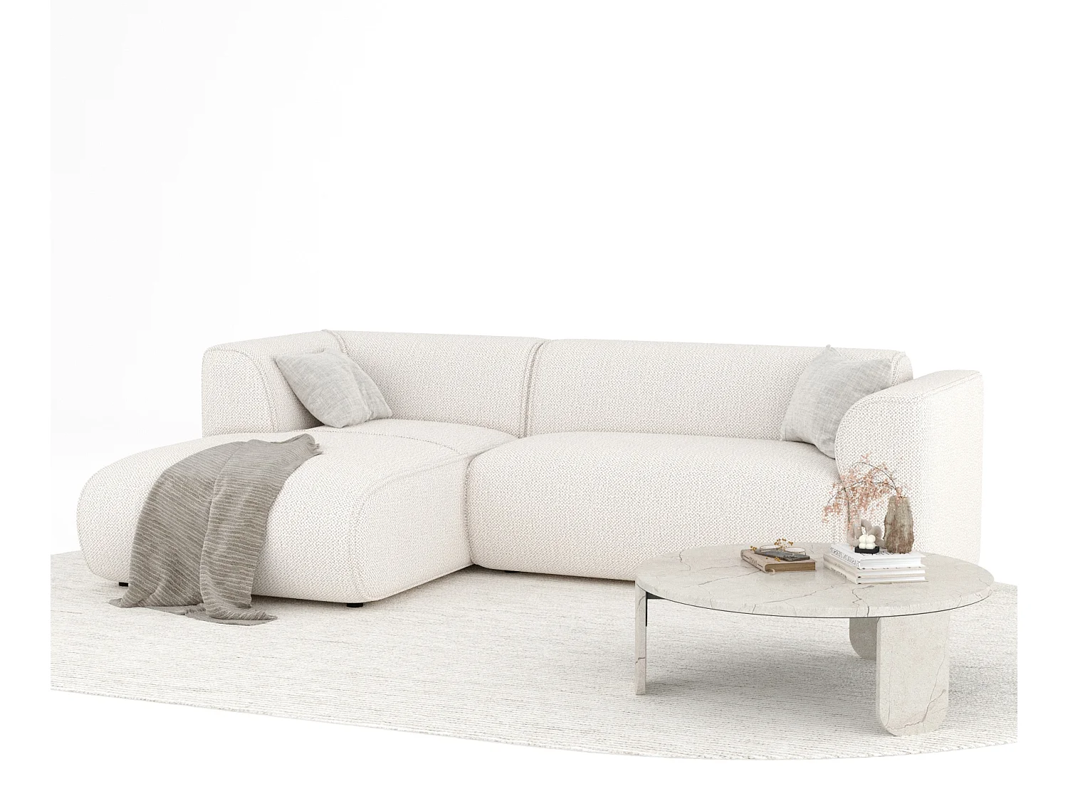 Canapé d'angle en tissu chenille Melani - 4 places - creme