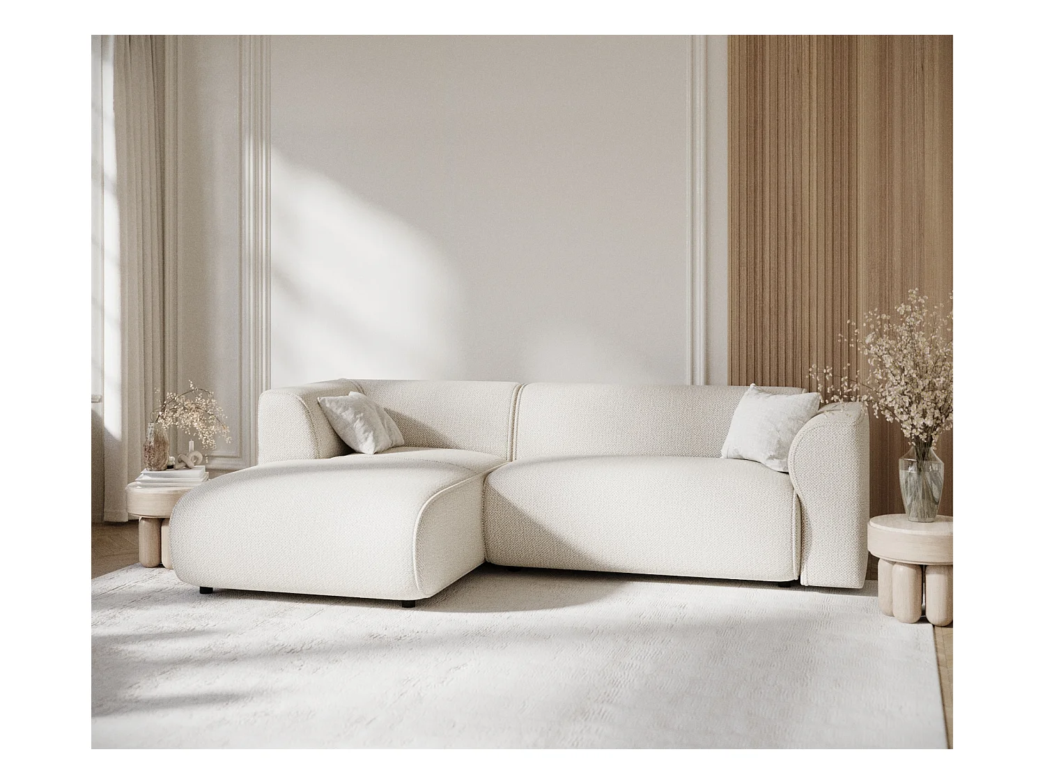 Ecksofa aus Chenille-Stoff Melani - Vier-Personen - creme