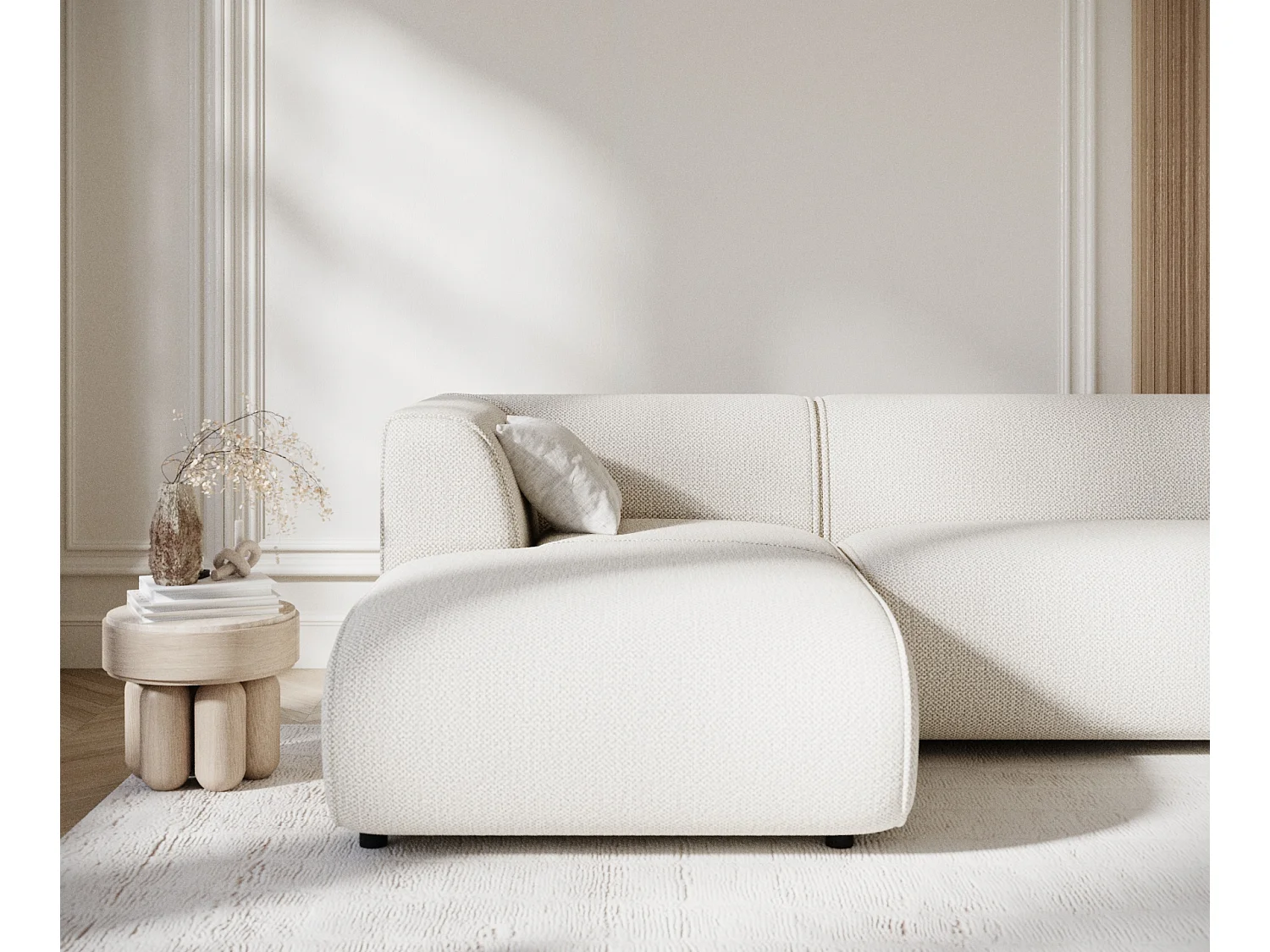 Canapé d'angle en tissu chenille Melani - 4 places - creme