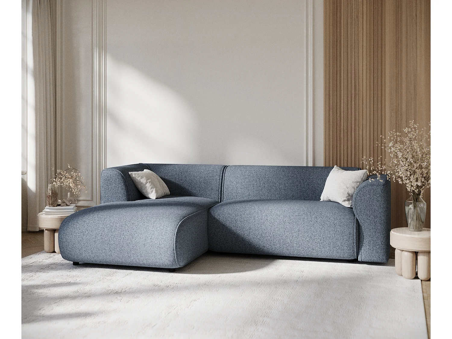 Canapé d'angle en toile tissée Melani - 4 places - bleu foncé