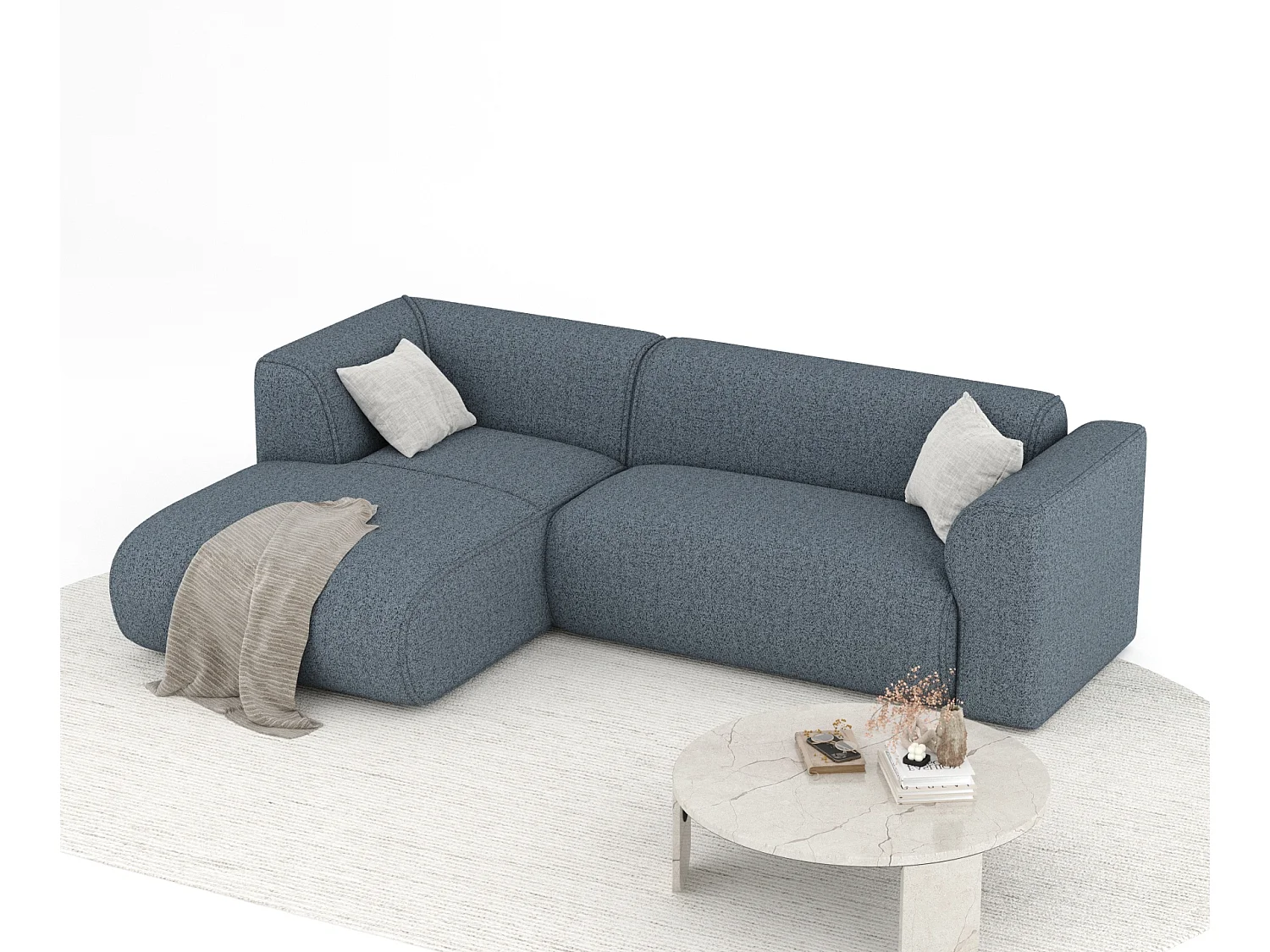 Canapé d'angle en toile tissée Melani - 4 places - bleu foncé