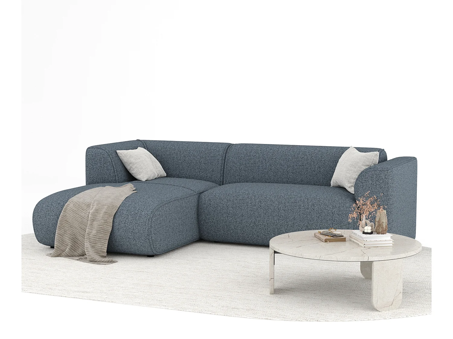 Canapé d'angle en toile tissée Melani - 4 places - bleu foncé