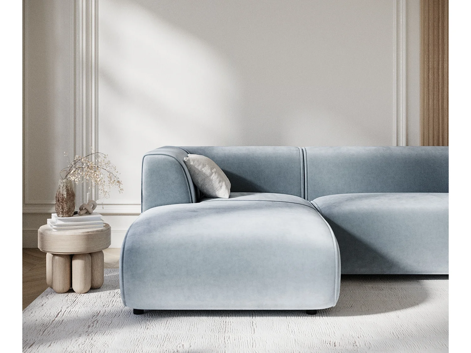 Canapé d'angle en tissu velours Melani - 4 places - bleu