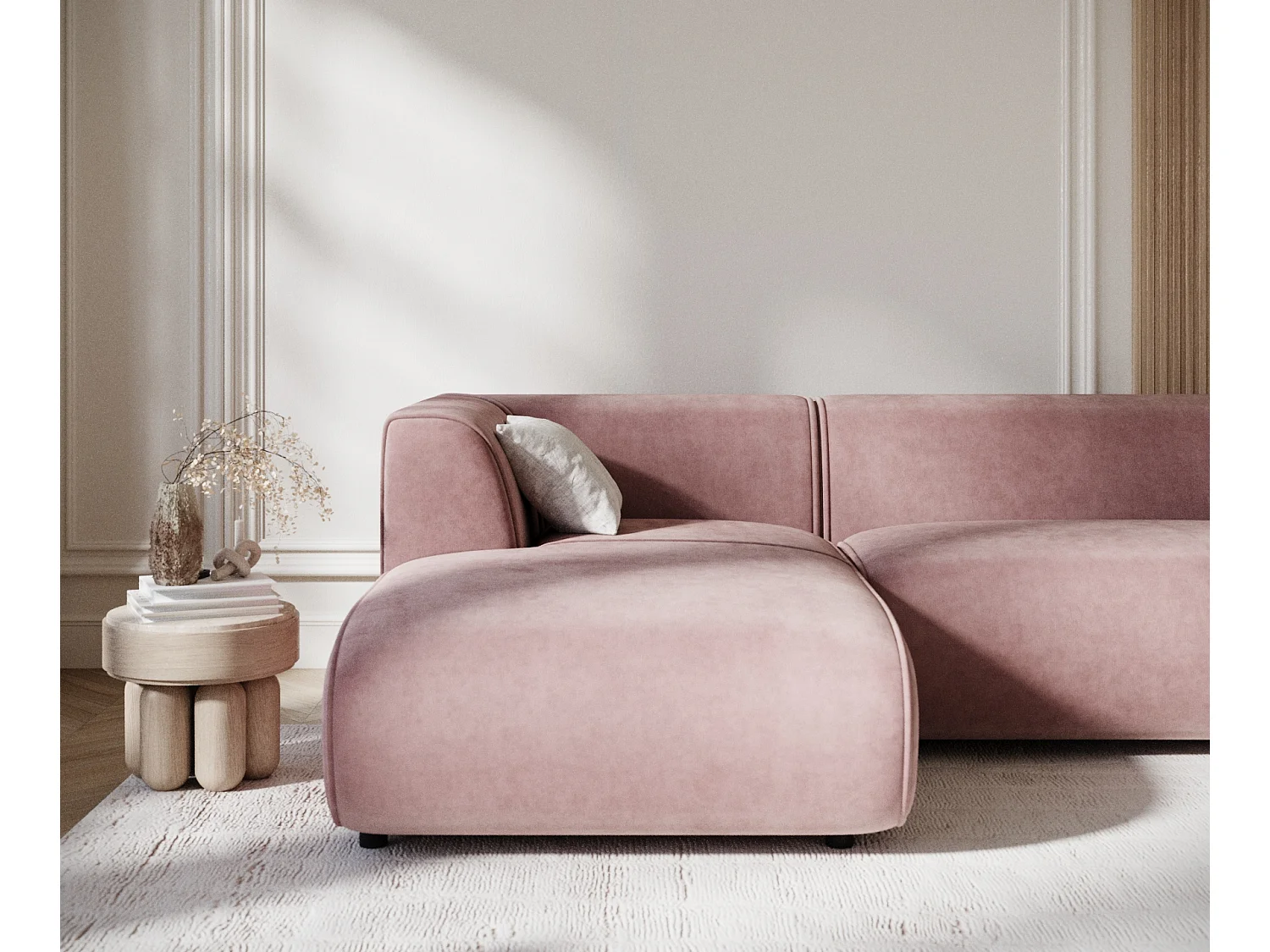 Canapé d'angle en tissu velours Melani - 4 places - rose