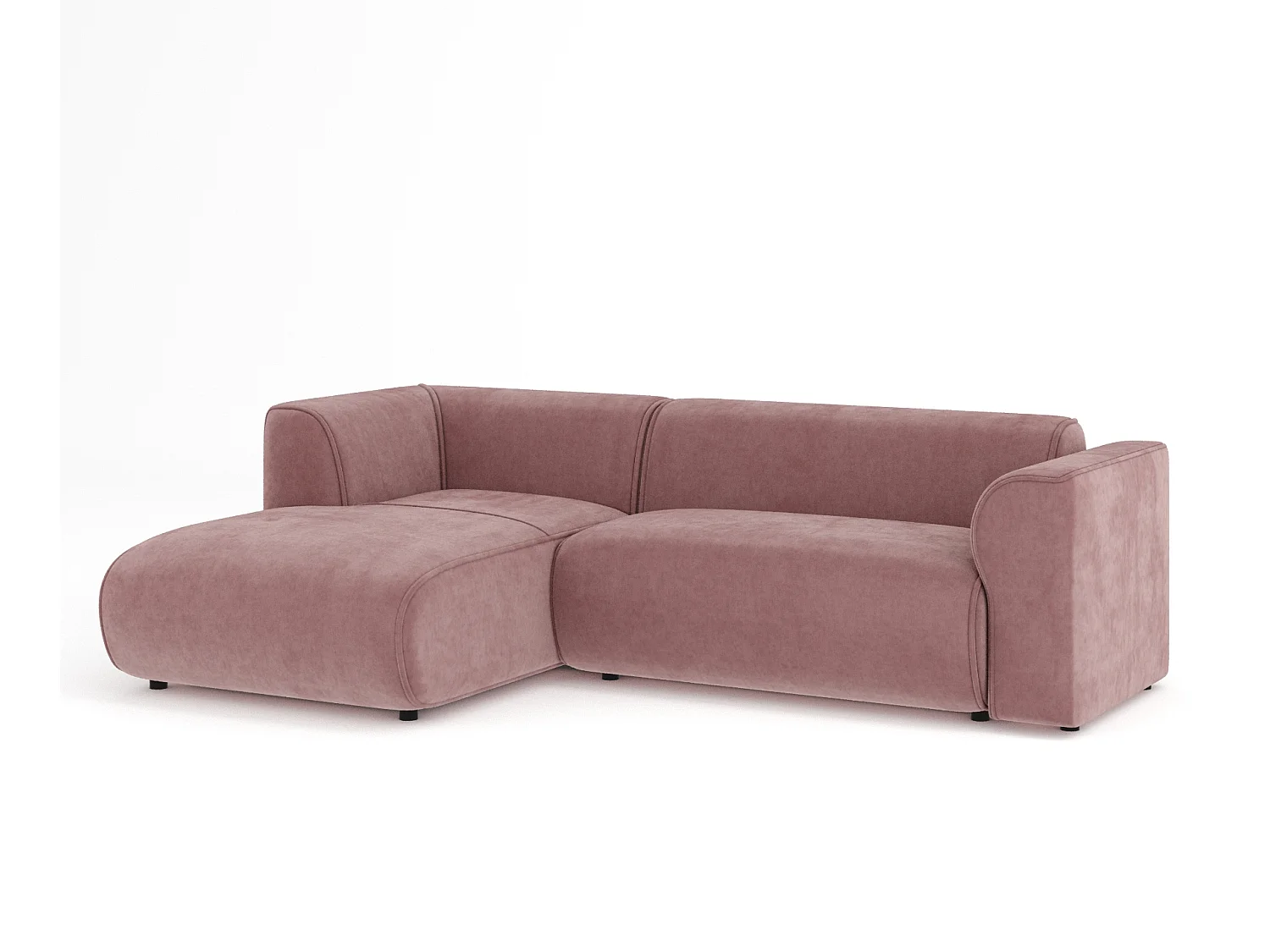 Canapé d'angle en tissu velours Melani - 4 places - rose