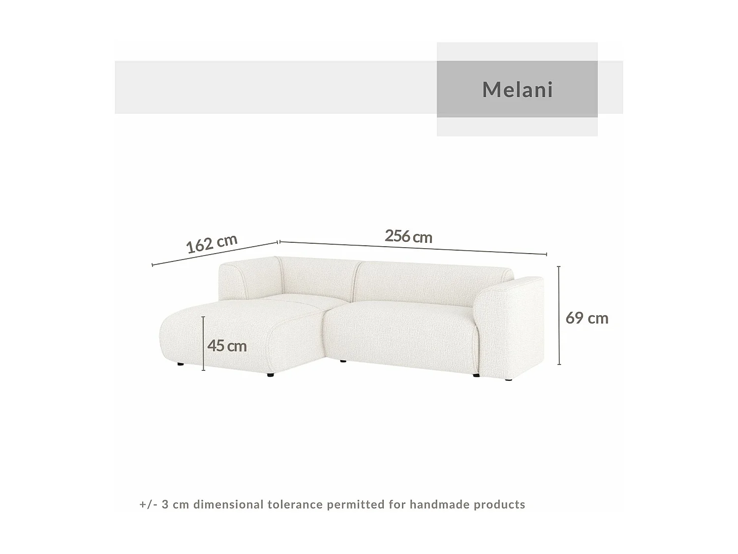 Canapé d'angle en tissu chenille Melani - 4 places - beige