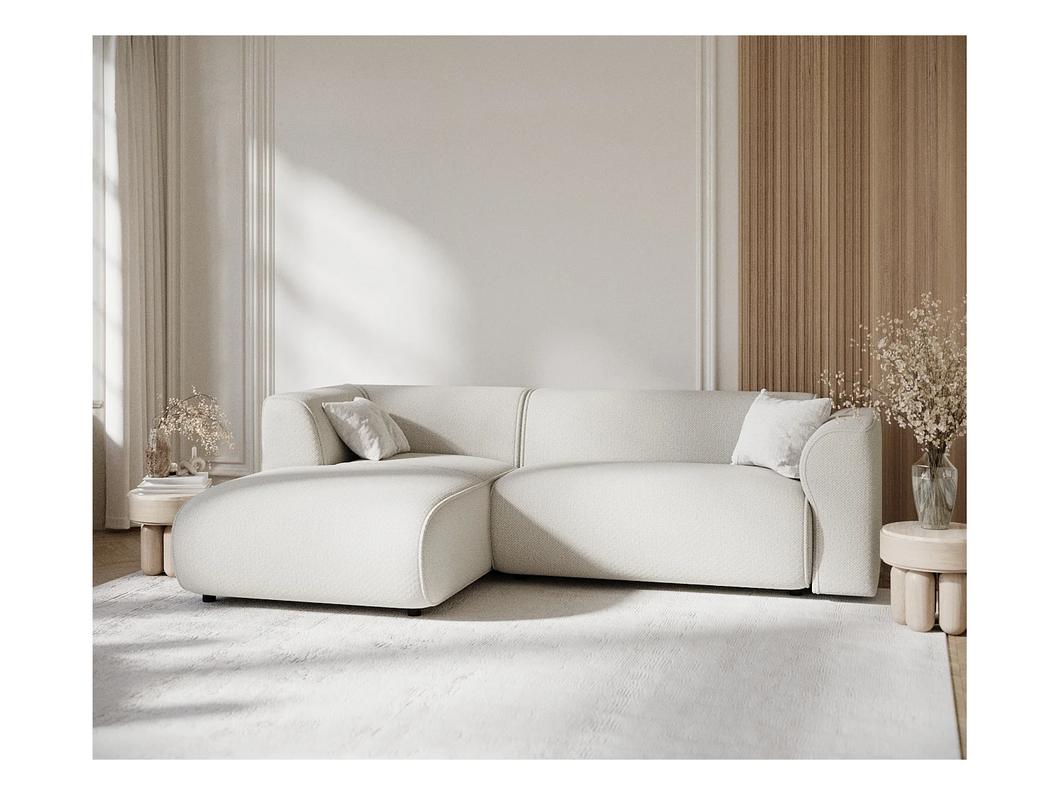 Ecksofa aus Chenille-Stoff Melani - Vier-Personen - beige