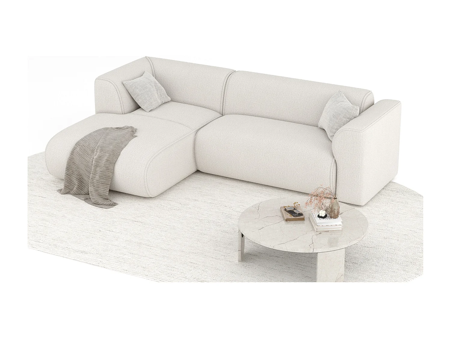 Canapé d'angle en tissu chenille Melani - 4 places - beige