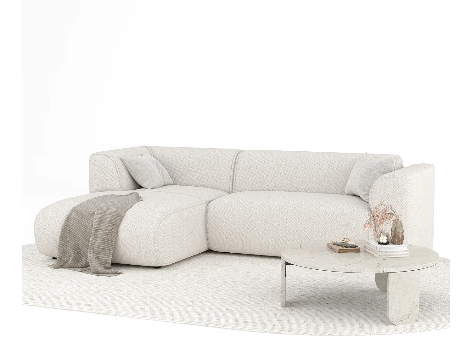 Canapé d'angle en tissu chenille Melani - 4 places - beige