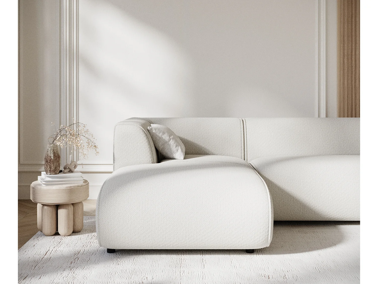 Canapé d'angle en tissu chenille Melani - 4 places - beige