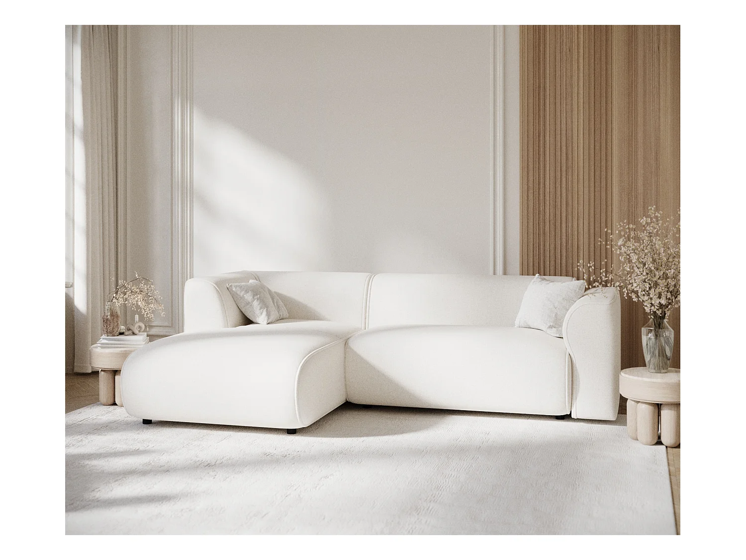 Ecksofa aus Webstoff Melani - Vier-Personen - creme