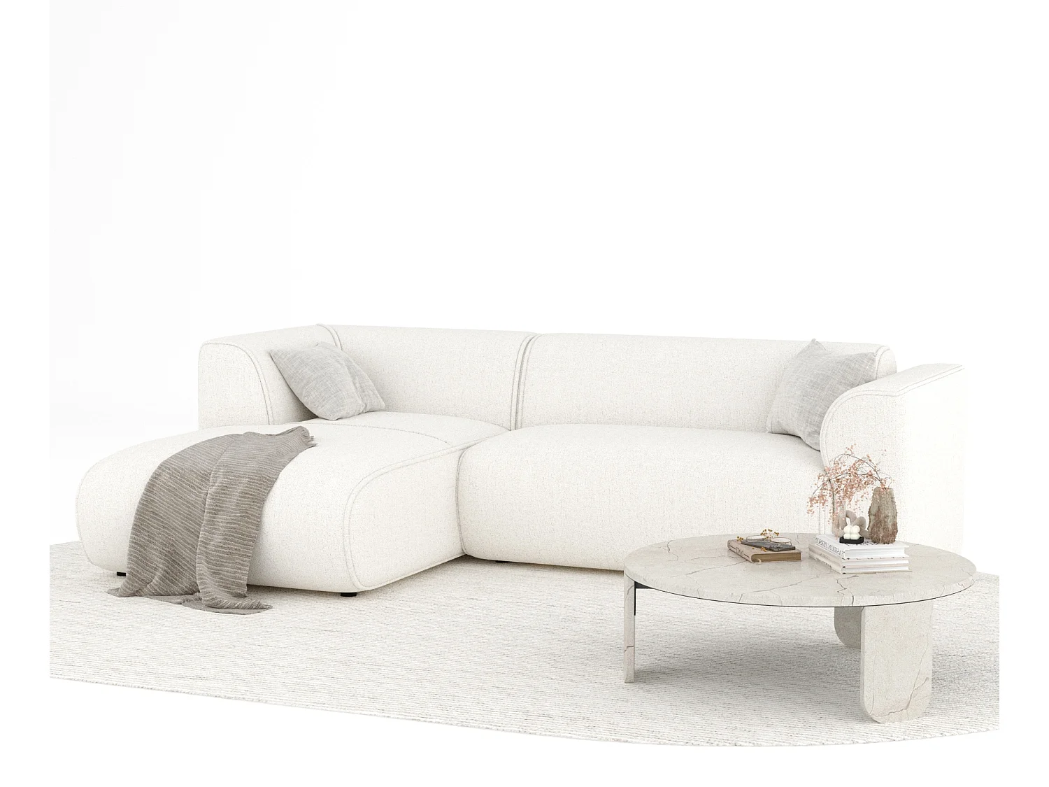 Canapé d'angle en toile tissée Melani - 4 places - creme