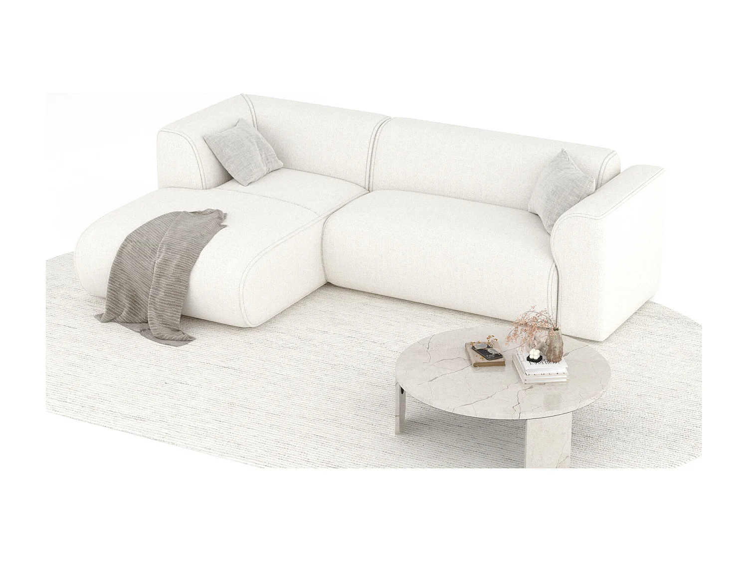 Canapé d'angle en toile tissée Melani - 4 places - creme