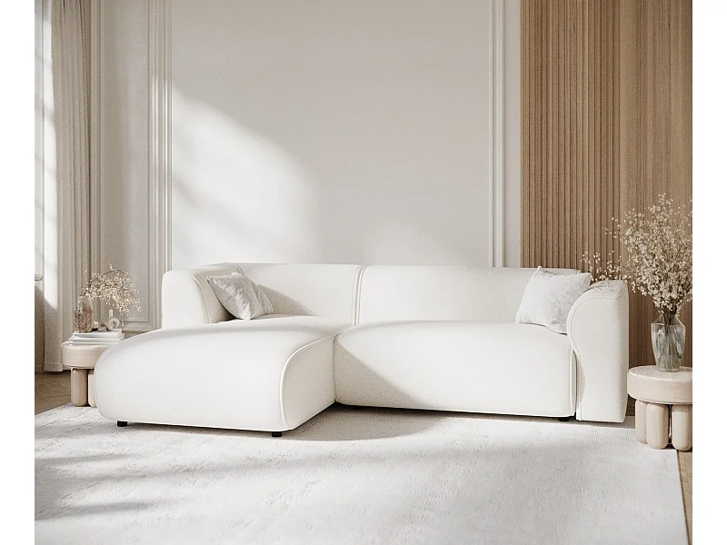 Narożnik w tkaninie plecionej Melani - czteroosobowa - kremowy