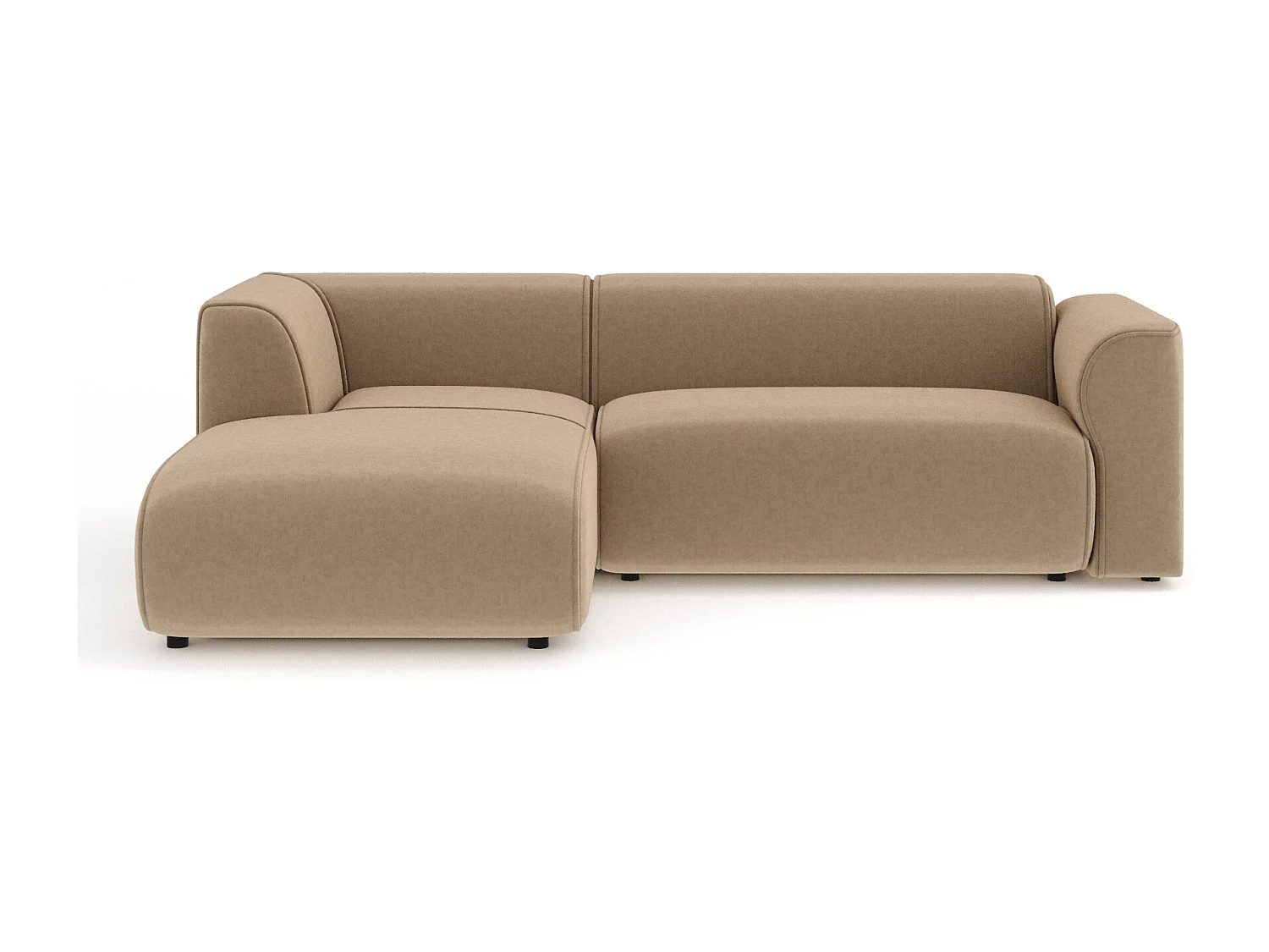 Canapé d'angle en tissu velours Melani - 4 places - beige