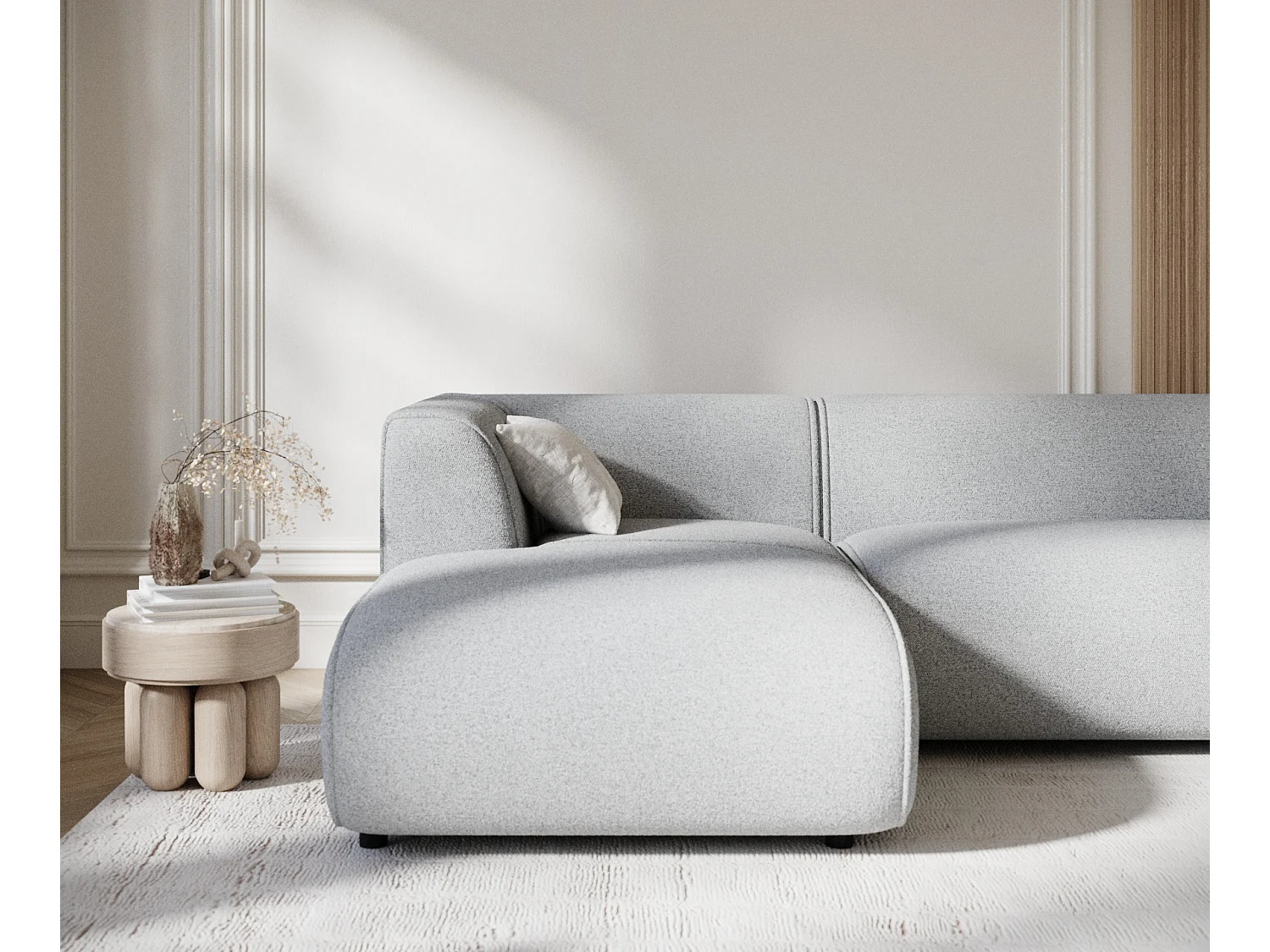 Canapé d'angle en toile tissée Melani - 4 places - gris clair