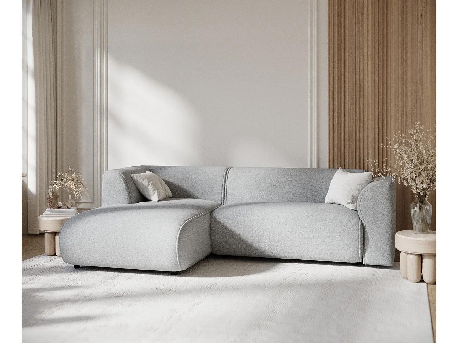 Canapé d'angle en toile tissée Melani - 4 places - gris clair