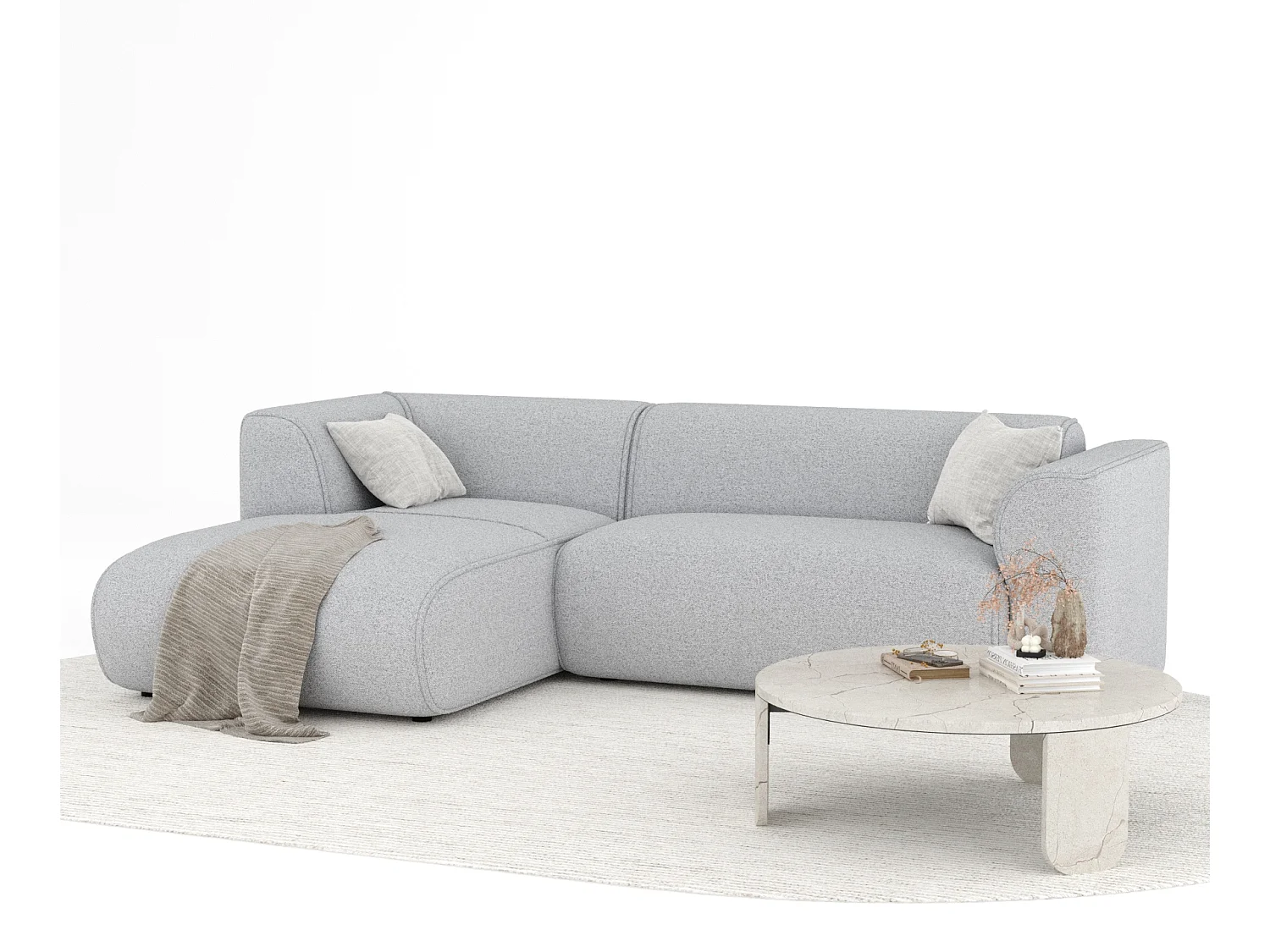 Canapé d'angle en toile tissée Melani - 4 places - gris clair