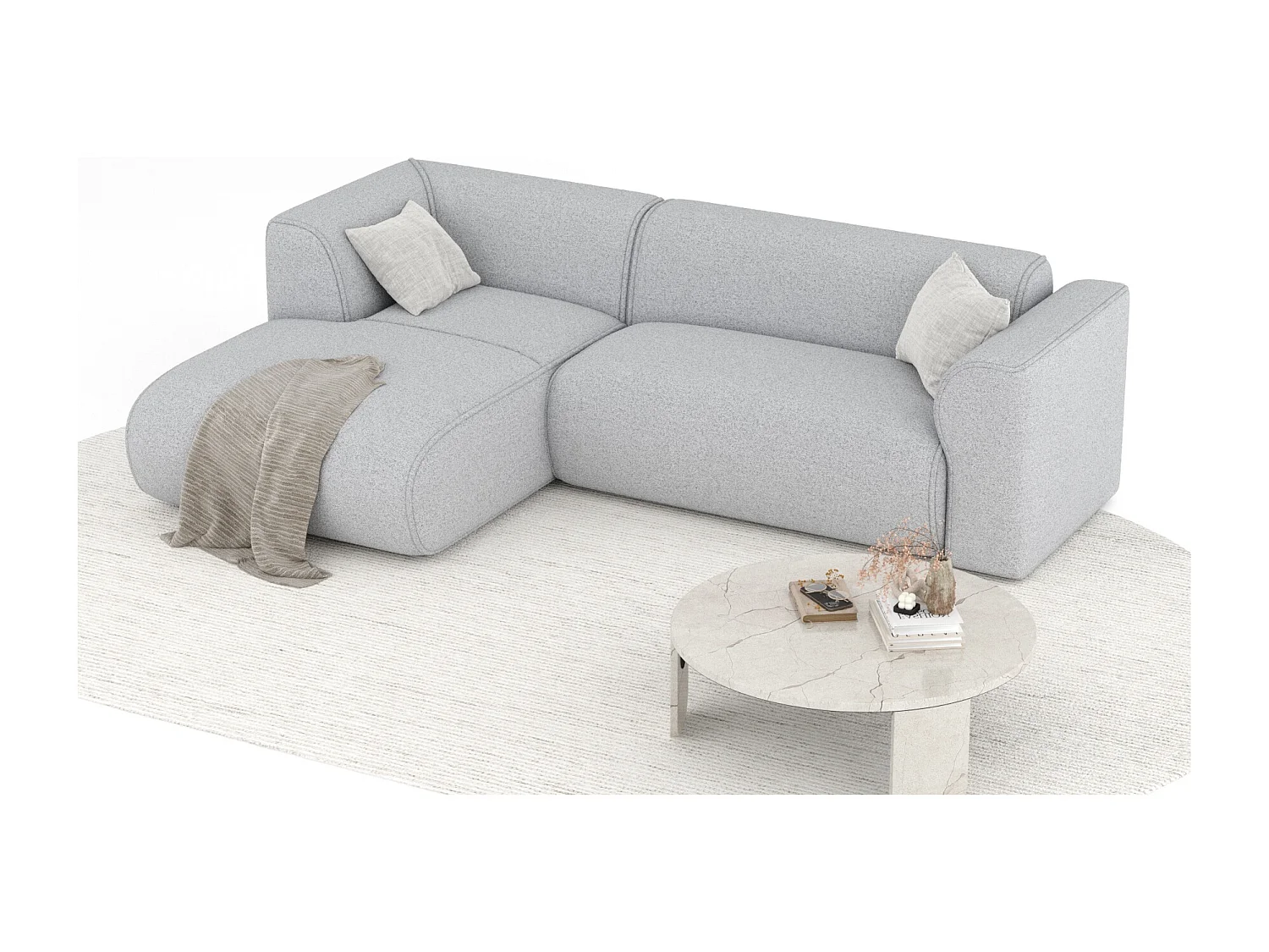 Canapé d'angle en toile tissée Melani - 4 places - gris clair