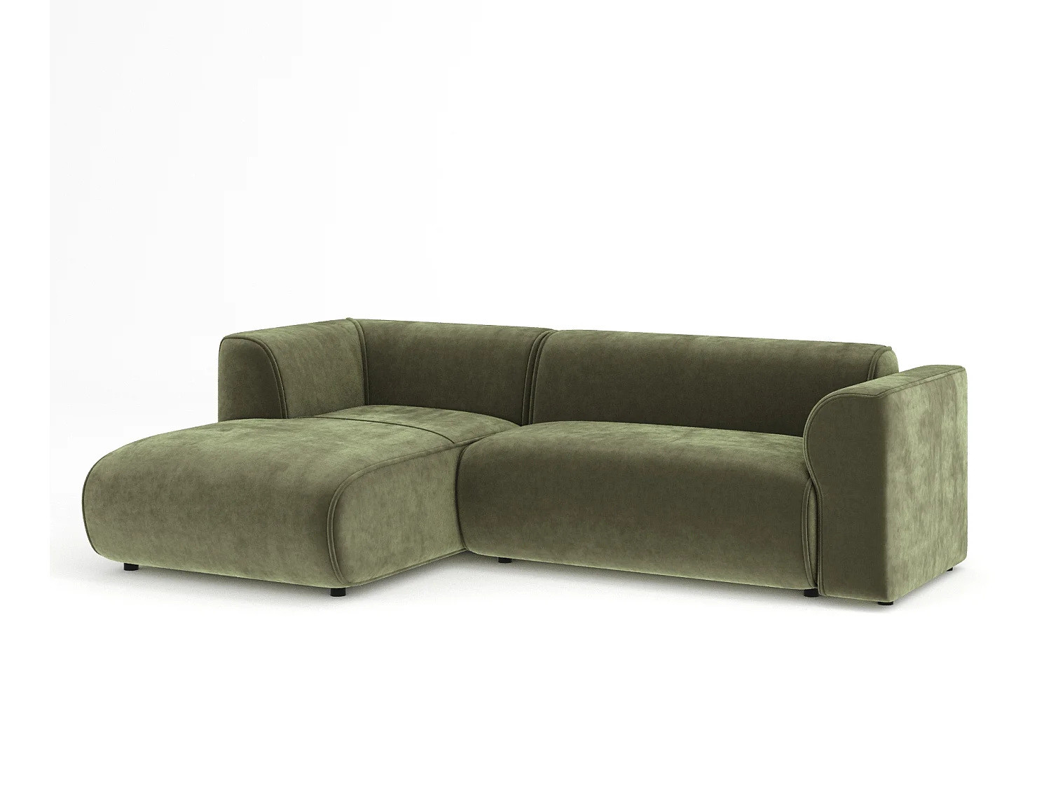 Canapé d'angle en tissu velours Melani - 4 places - vert olive