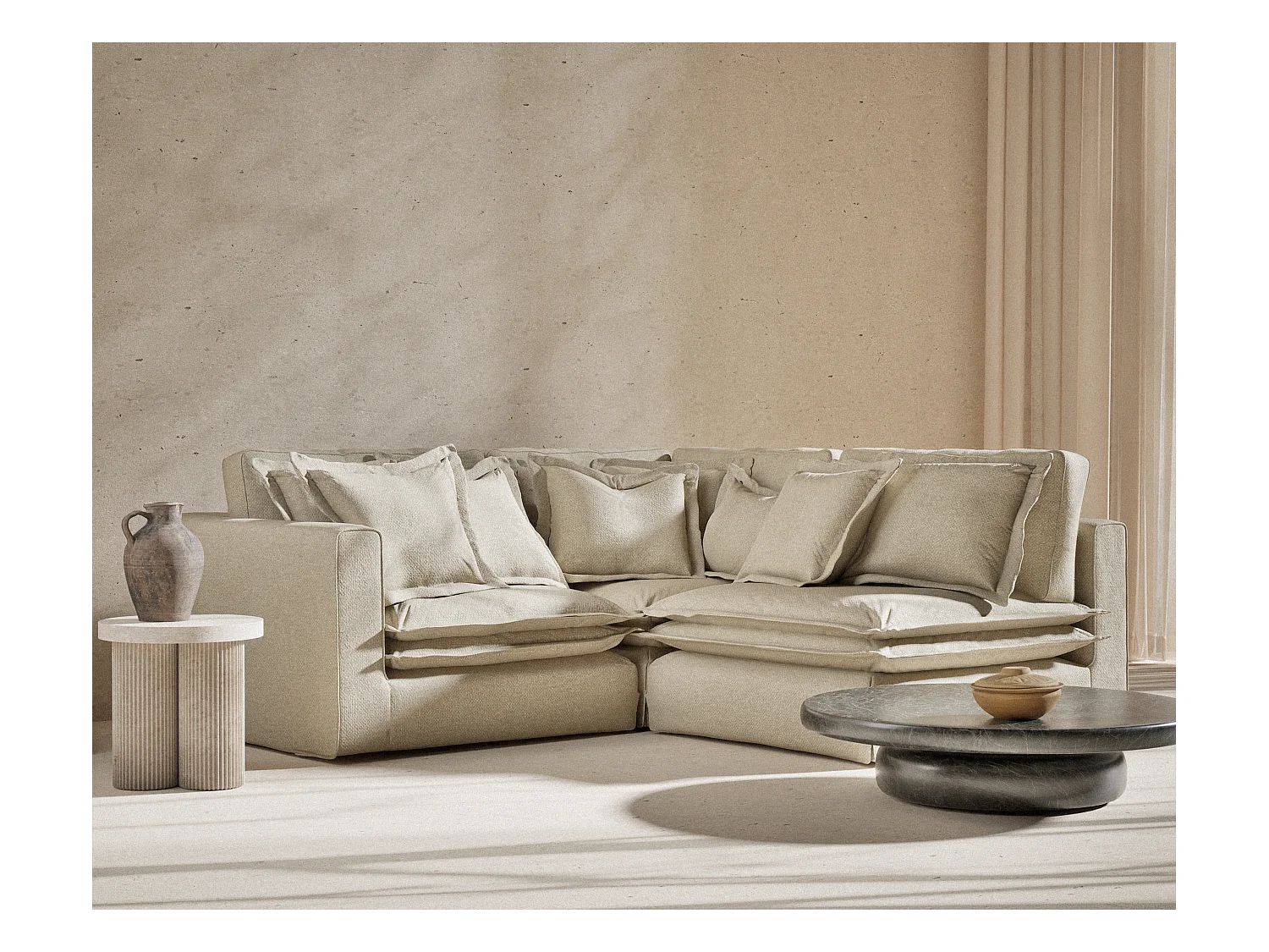 Ecksofa aus Chenille-Stoff Amalfi - Fünf-Personen - beige grau