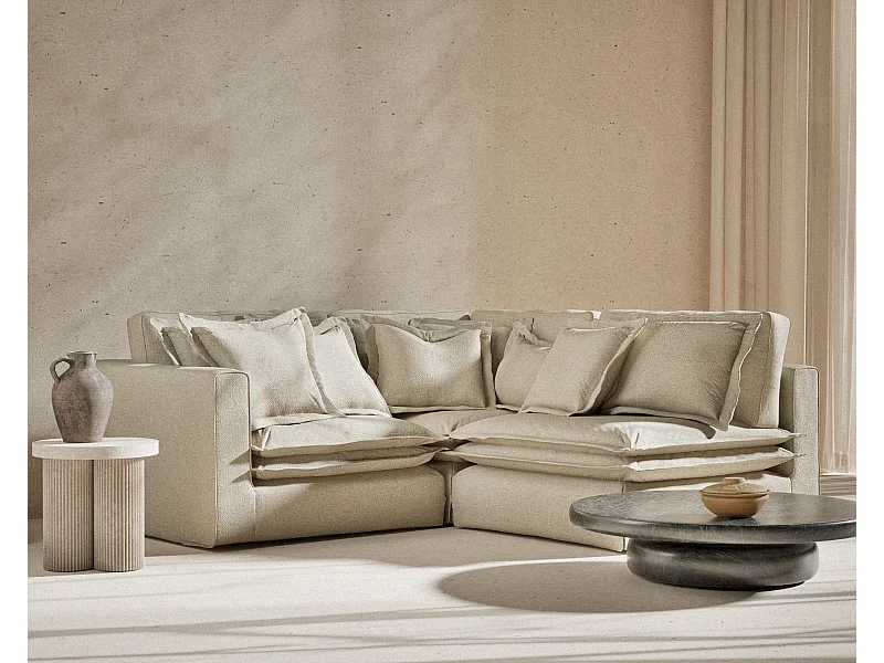 Canapé d'angle en tissu chenille Amalfi - 5 places - beige gris