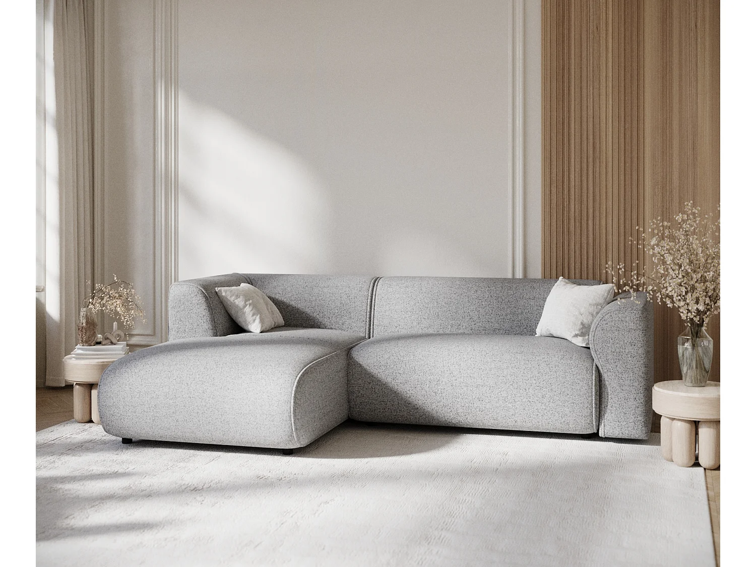 Canapé d'angle en toile tissée Melani - 4 places - gris