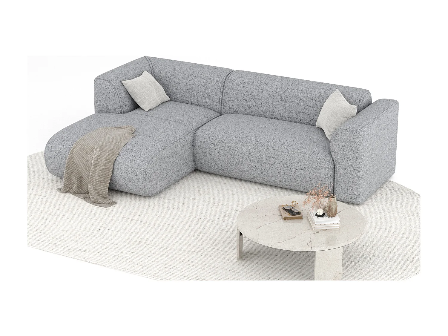 Canapé d'angle en toile tissée Melani - 4 places - gris