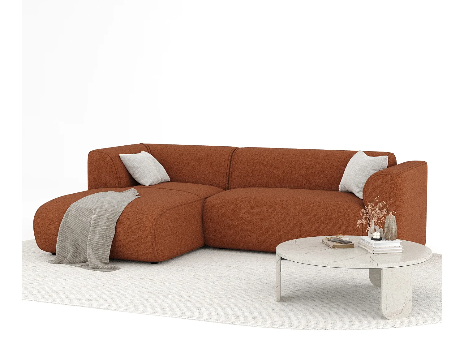 Canapé d'angle en toile tissée Melani - 4 places - couleur cuivre