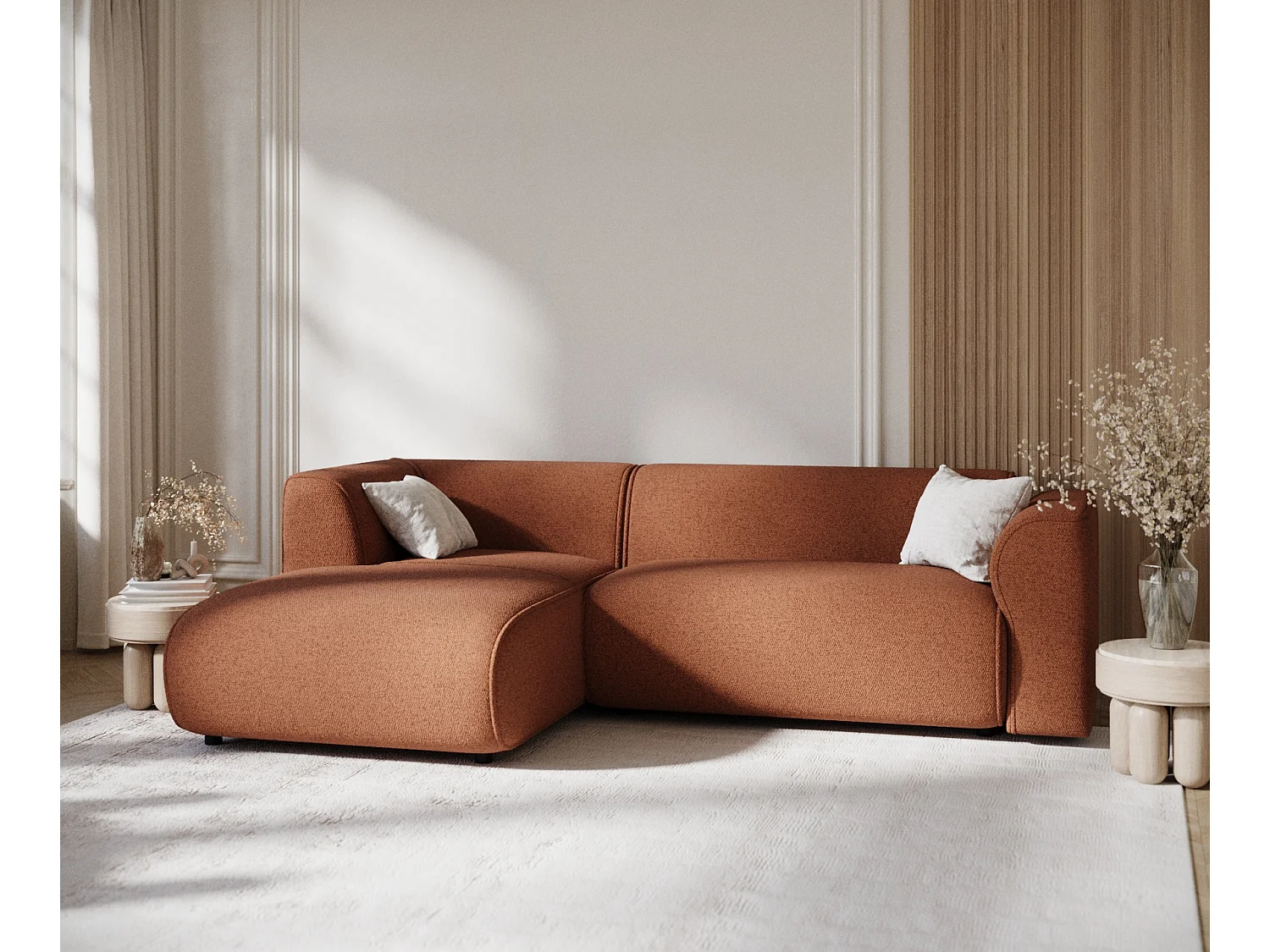 Canapé d'angle en toile tissée Melani - 4 places - couleur cuivre
