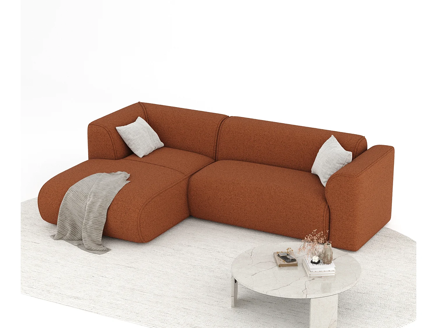 Canapé d'angle en toile tissée Melani - 4 places - couleur cuivre