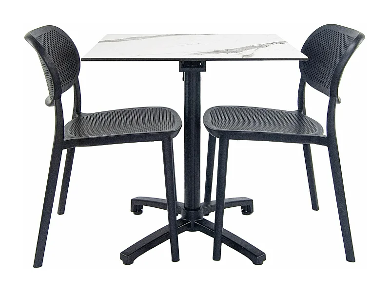 Table pliable marbrée + 2 chaises pour terrasse