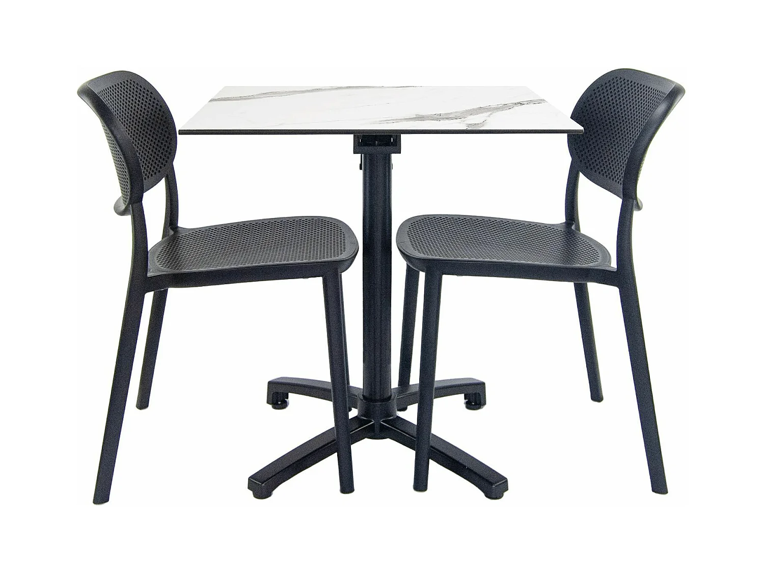 Table pliable marbrée + 2 chaises pour terrasse