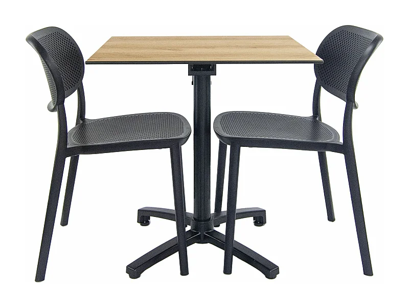 Table pliable décor chêne + 2 chaises pour terrasse