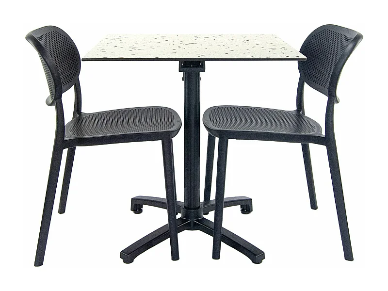 Table pliable terrazzo + 2 chaises pour terrasse