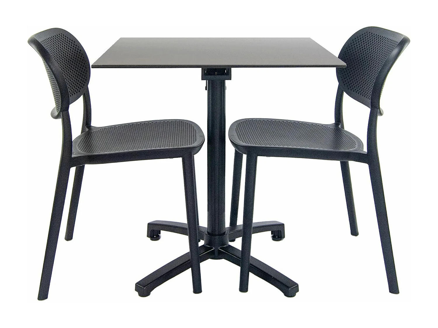 Table pliable gris métal + 2 chaises pour terrasse