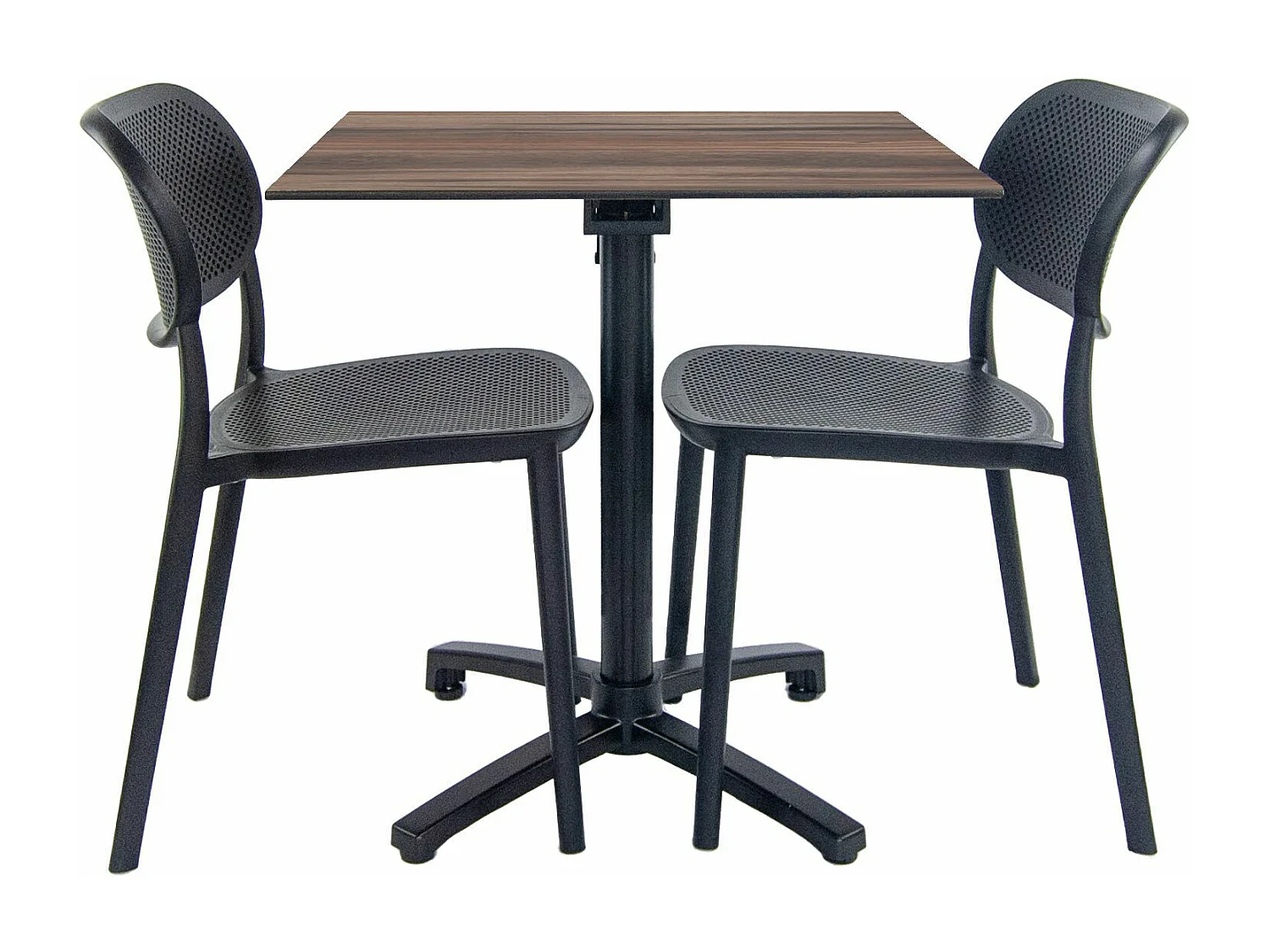 Mesa plegable madera oscura + 2 sillas para terraza