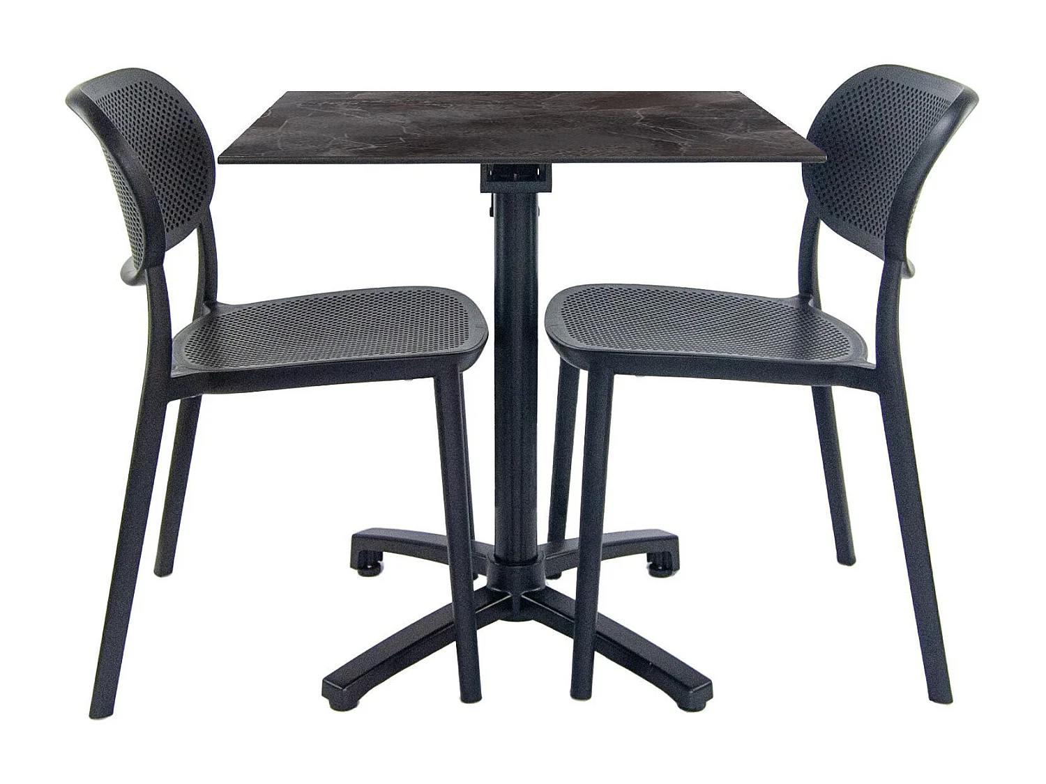 Mesa plegable piedra oscura + 2 sillas para terraza