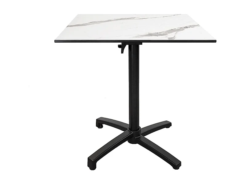 Table terrasse pliable en Compact HPL décor marbre blanc 70 x 70
